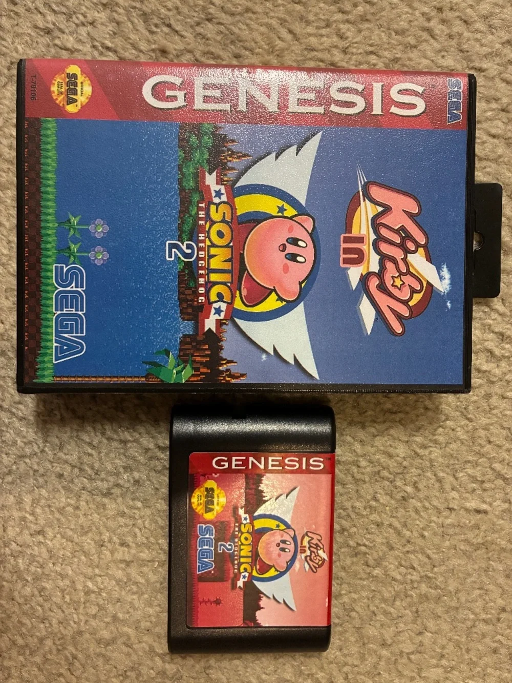 KIRBY IN SONIC THE HEDGEHOG 2 SEGA GENESIS ROMHACK FANMADE HOME-BREW GAME + BOX
